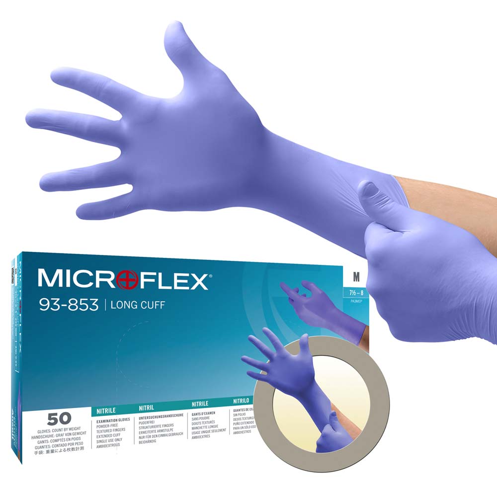 Ansell Microflex 93-853 Long Cuff Nitrile Gloves