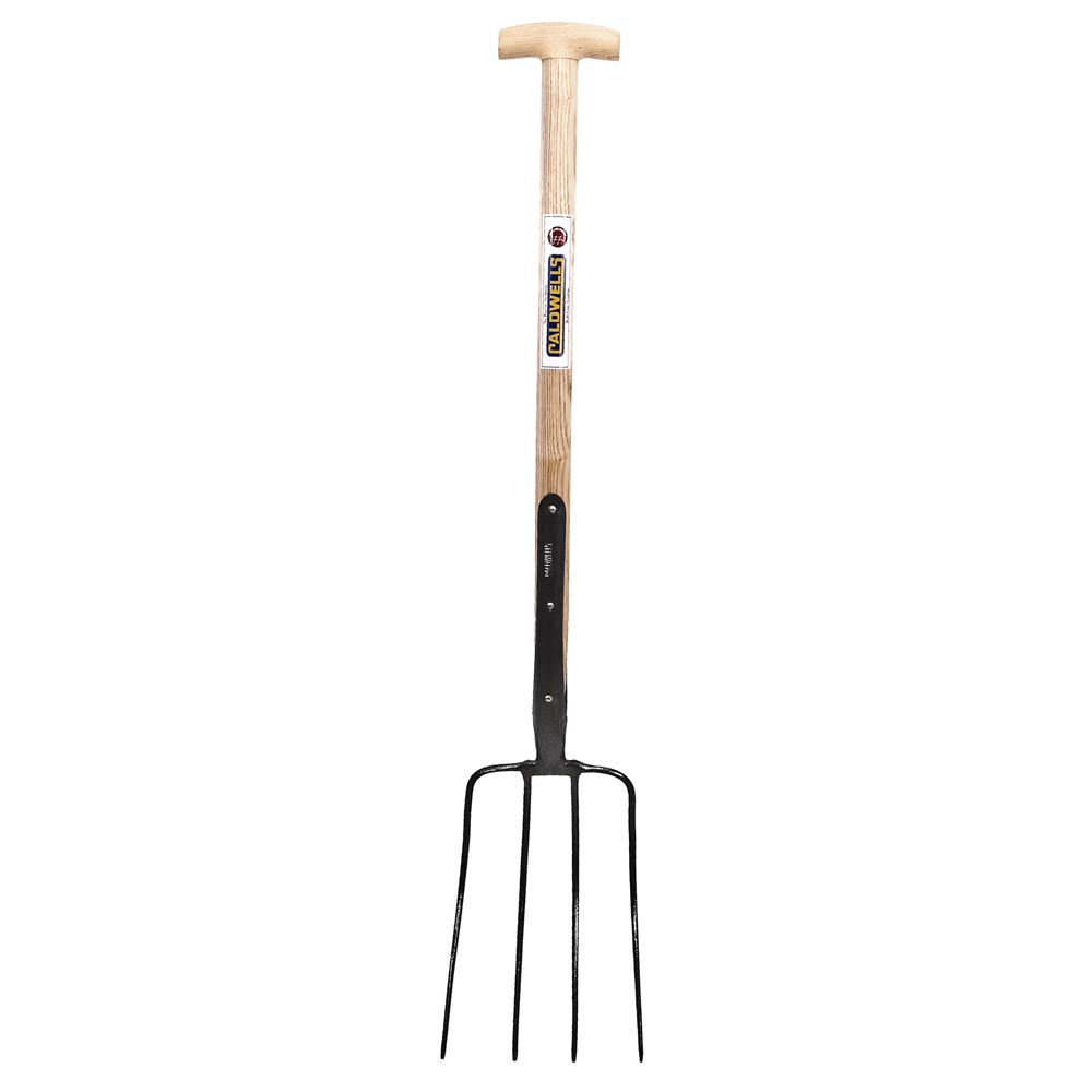 Wooden T Handle Muck Fork 4 Prong Strapped