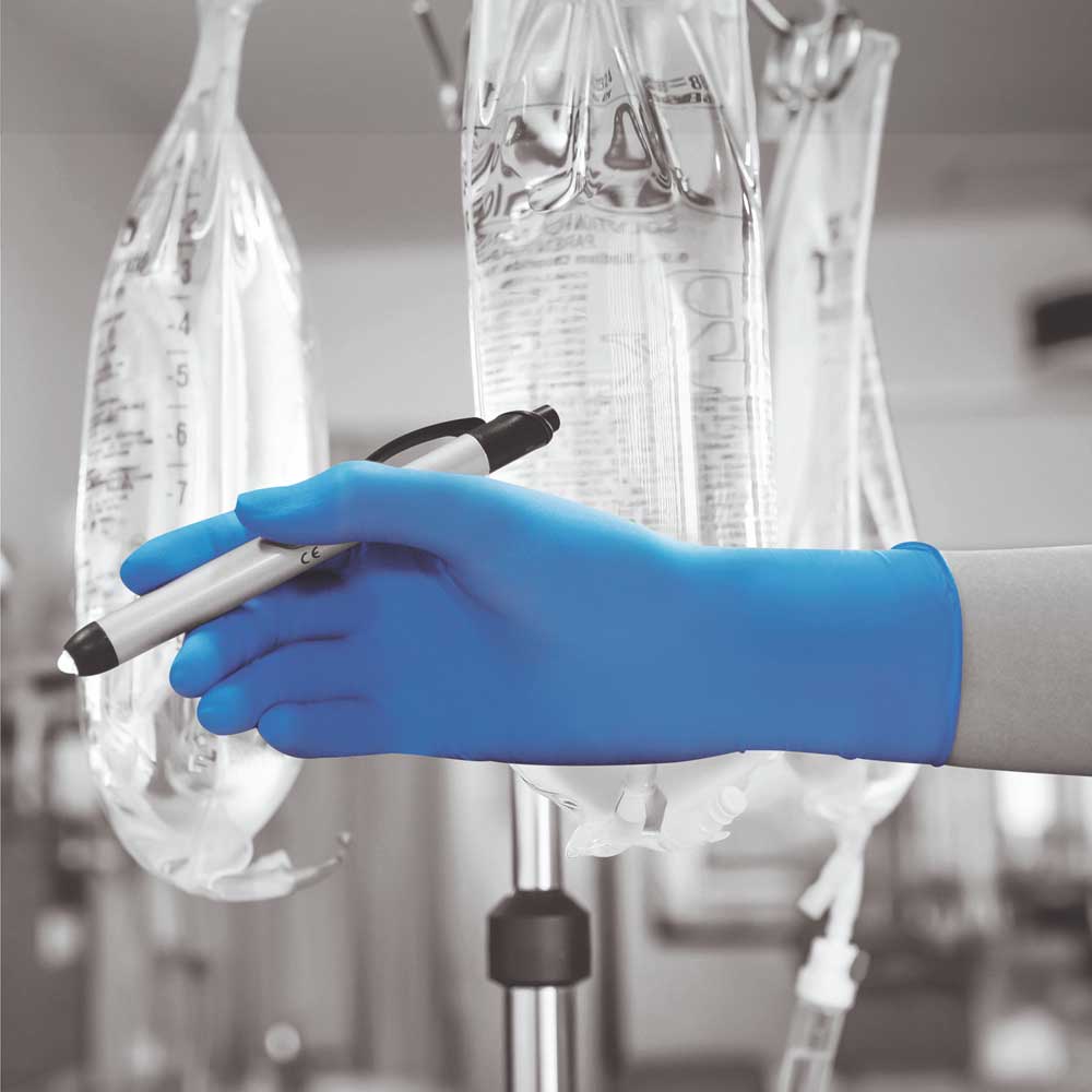 Blue Powder Free Examination Nitrile Glove Writing