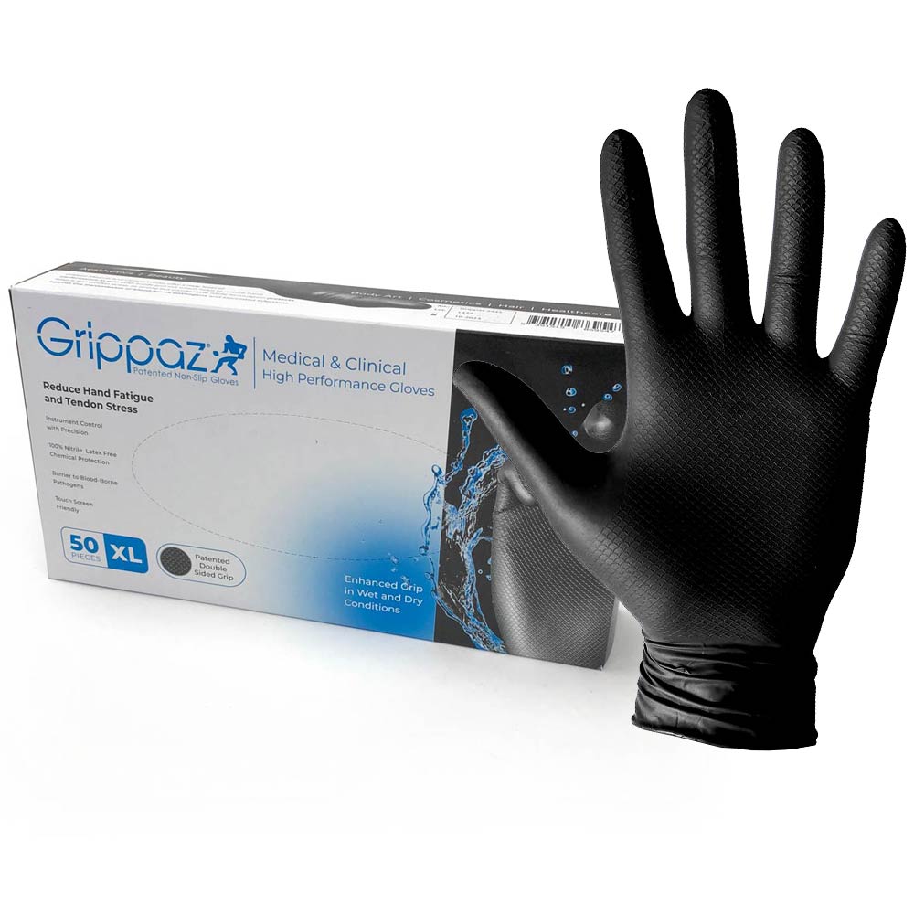 Box of Grippaz Black Clinical Grip Nitrile Gloves