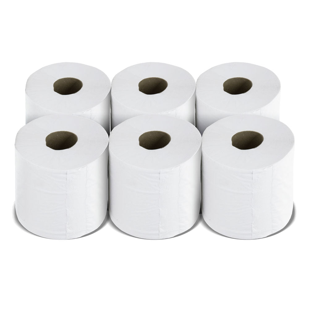 2 Ply Standard Centrefeed White Wiper Roll Standing 6 pack