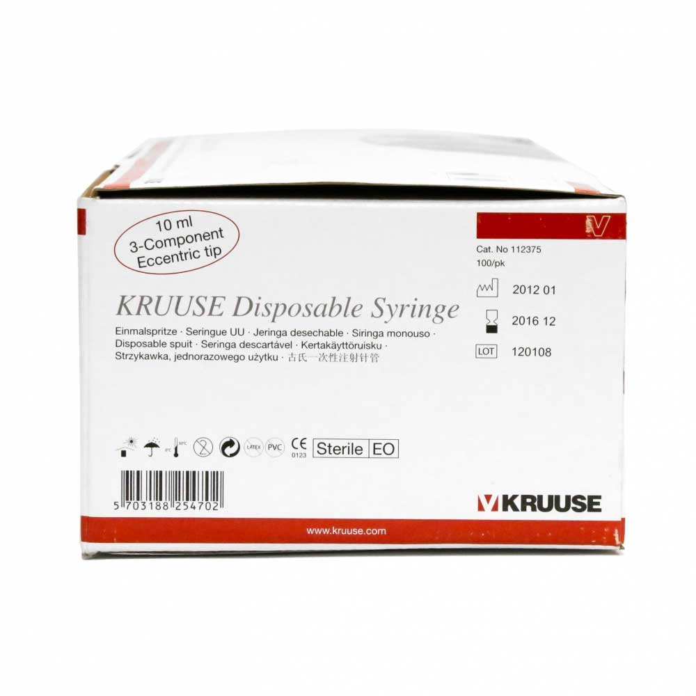 Kruuse Disposable 10ml Syringes Box Side
