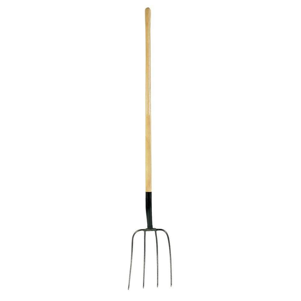 Wooden Long Handle Muck Fork 4 Prong Strapped