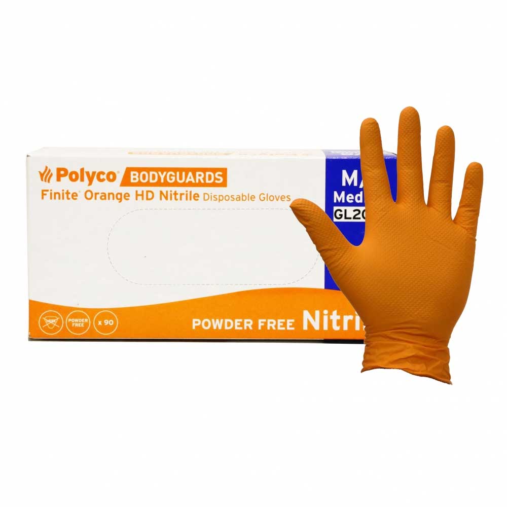 Polyco Bodyguards Finite Orange HD Nitrile Disposable Gloves