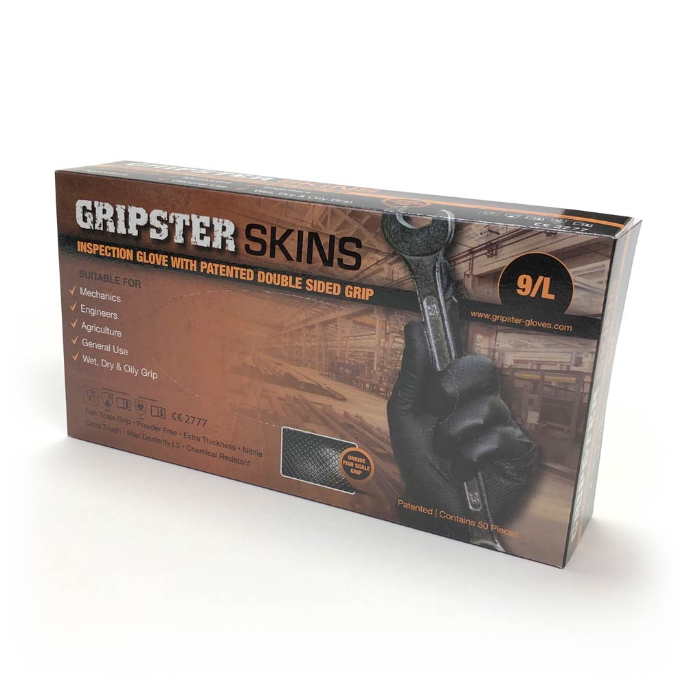 GRIPSTER Skins Double Sided Nitrile Gloves - Black - Glove Box