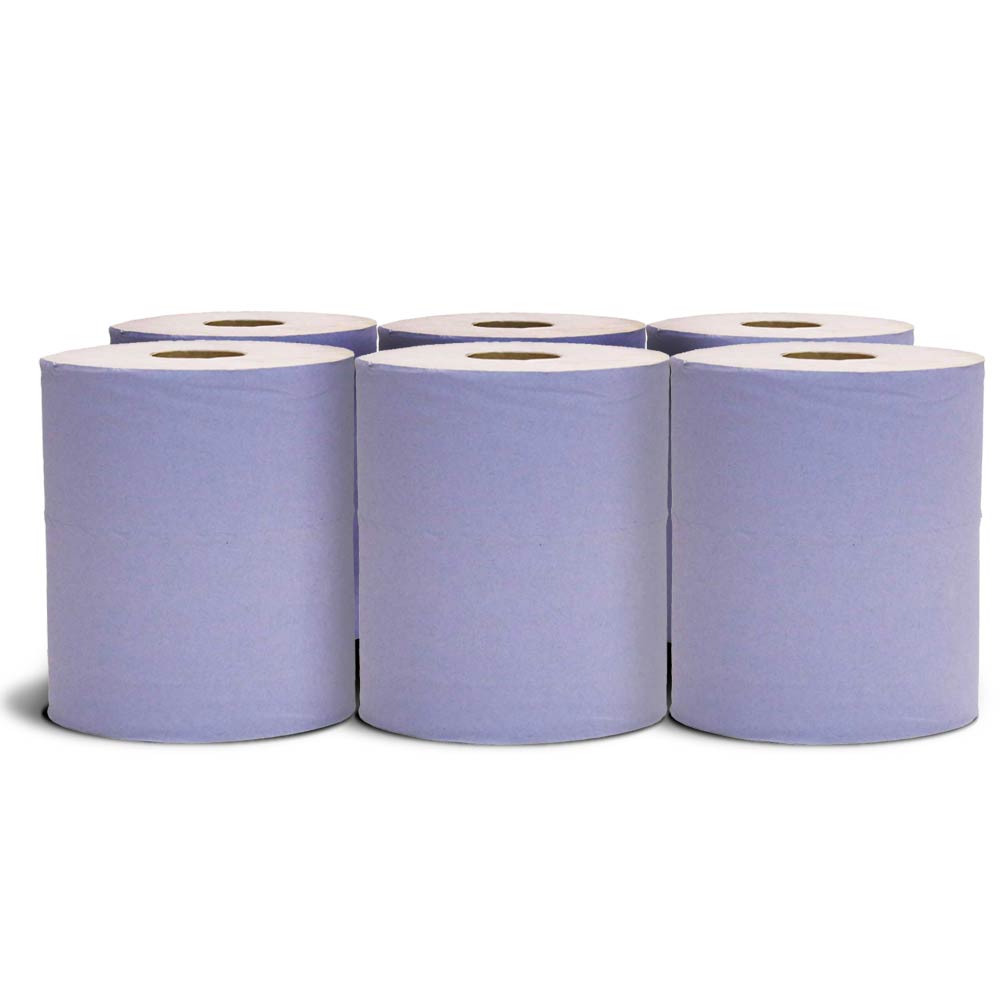 Standard Centrefeed 2 ply Blue Rolls - 6 Pack
